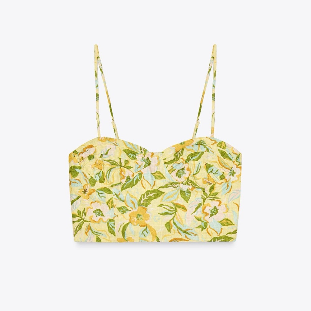 Zara linen yellow printer top